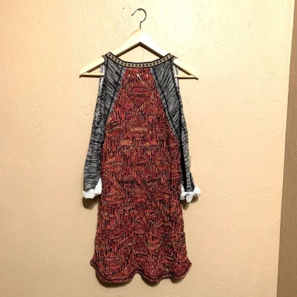 BKE Cold Shoulder Sweater Open Weave Tunic Top Buckle Multicolor Sz M Boho Hippy - Picture 5 of 8